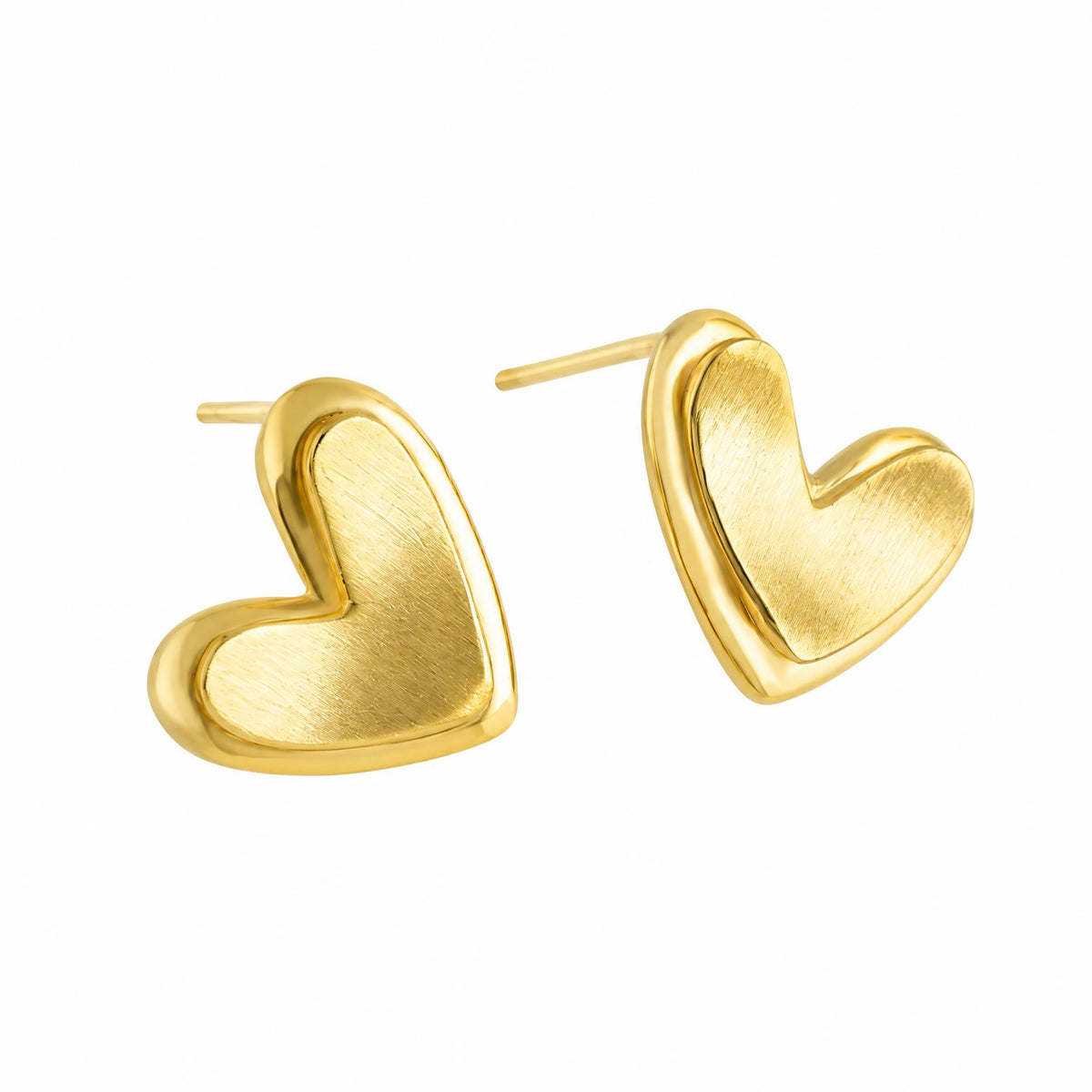Brushed Double Heart Stud Earrings