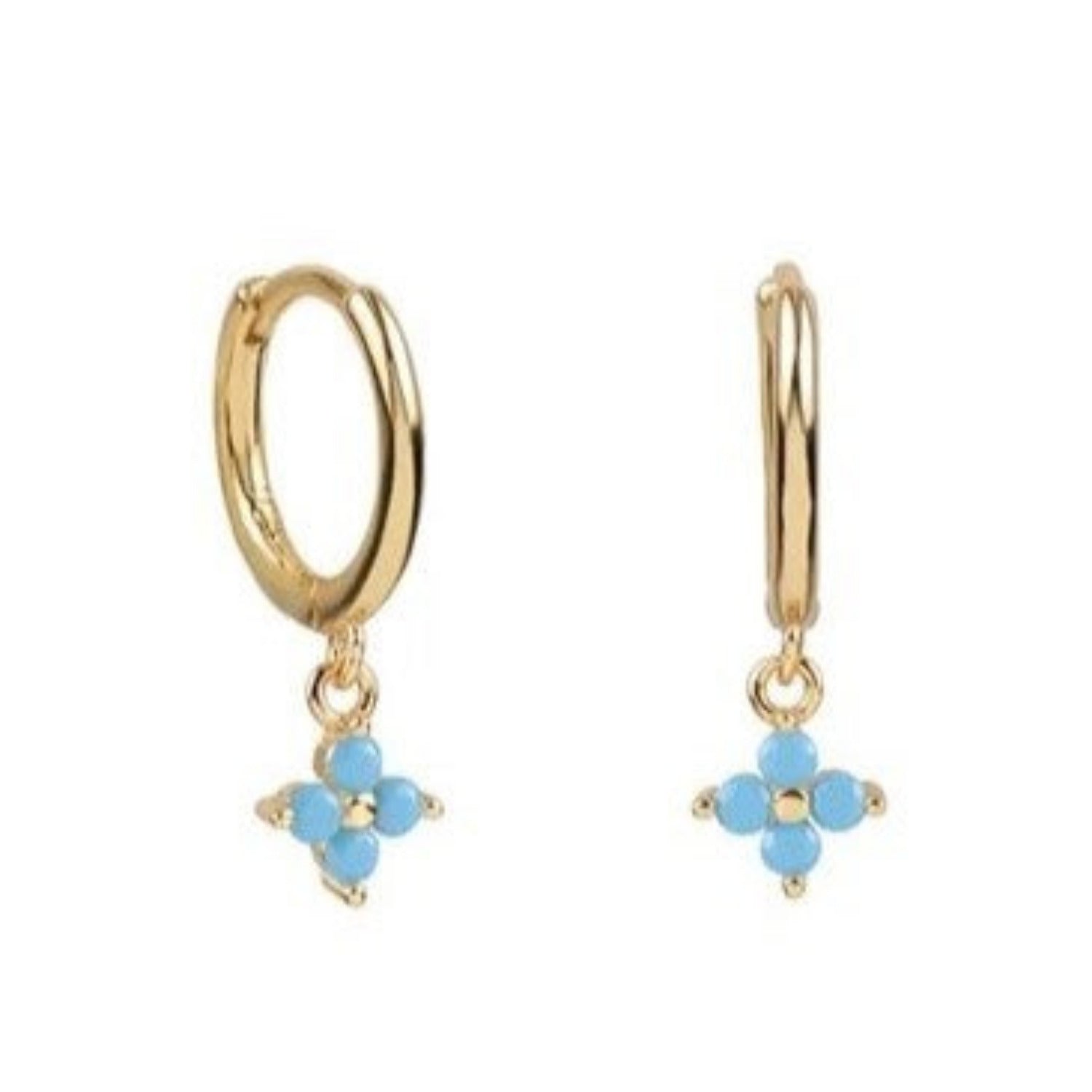 Blue Crystal Flower Huggie Hoops