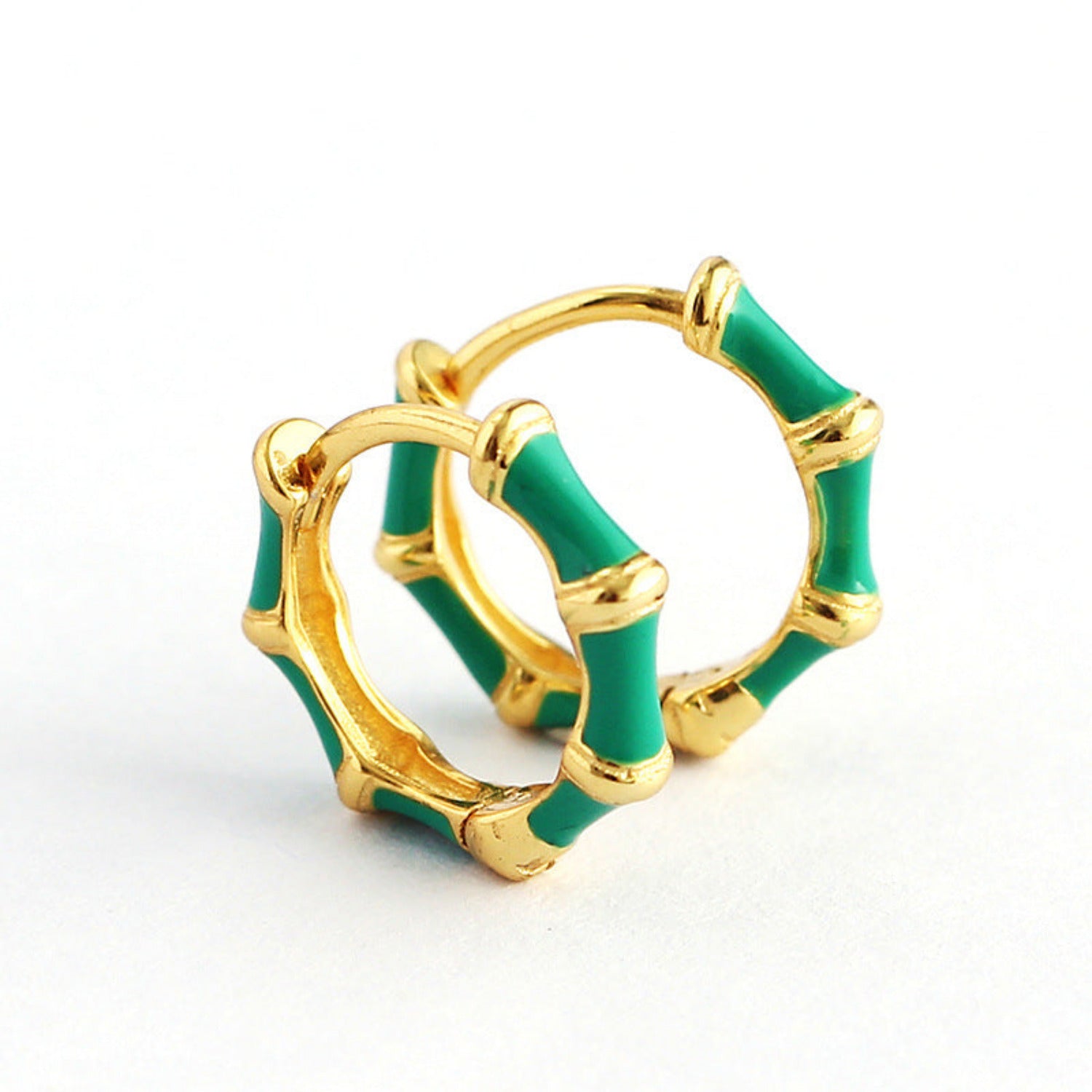 Turquoise Enamel Bamboo Huggie Hoops