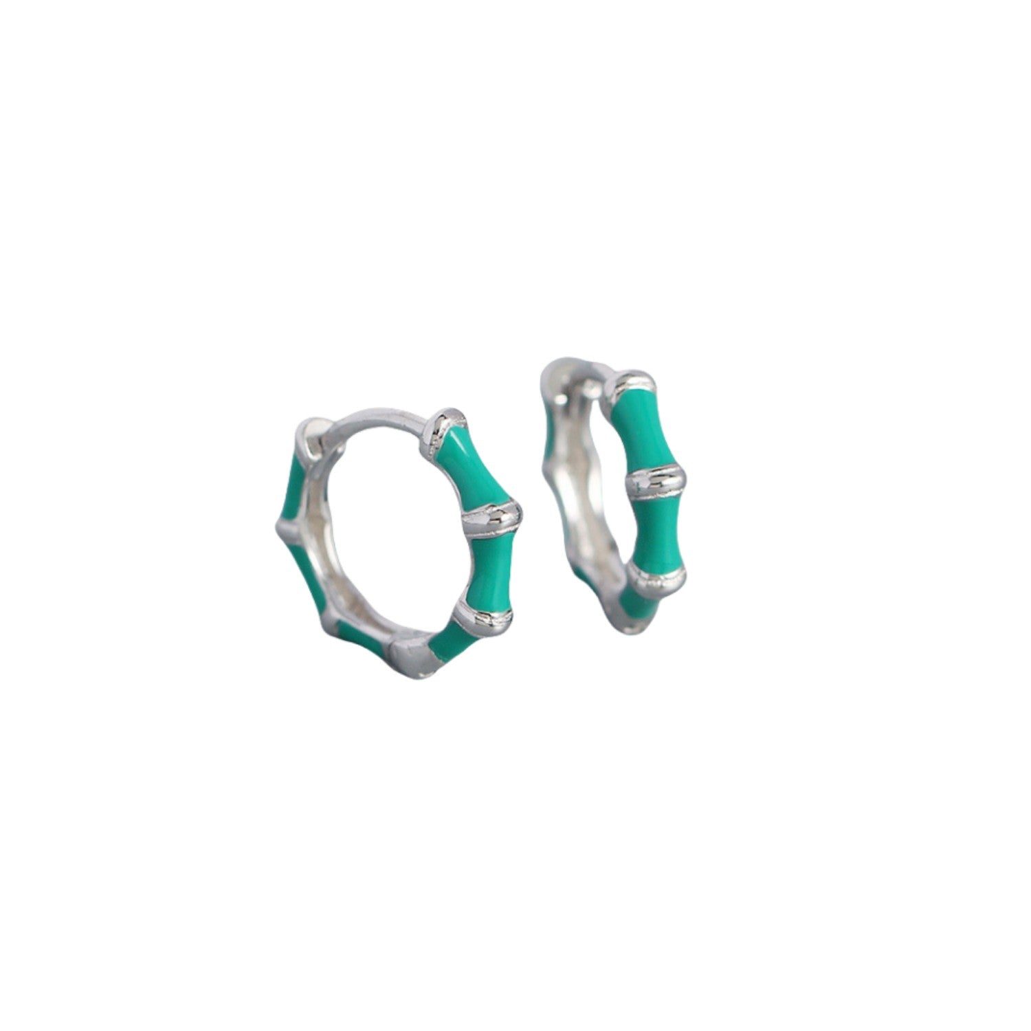 Turquoise Enamel Bamboo Huggie Hoops