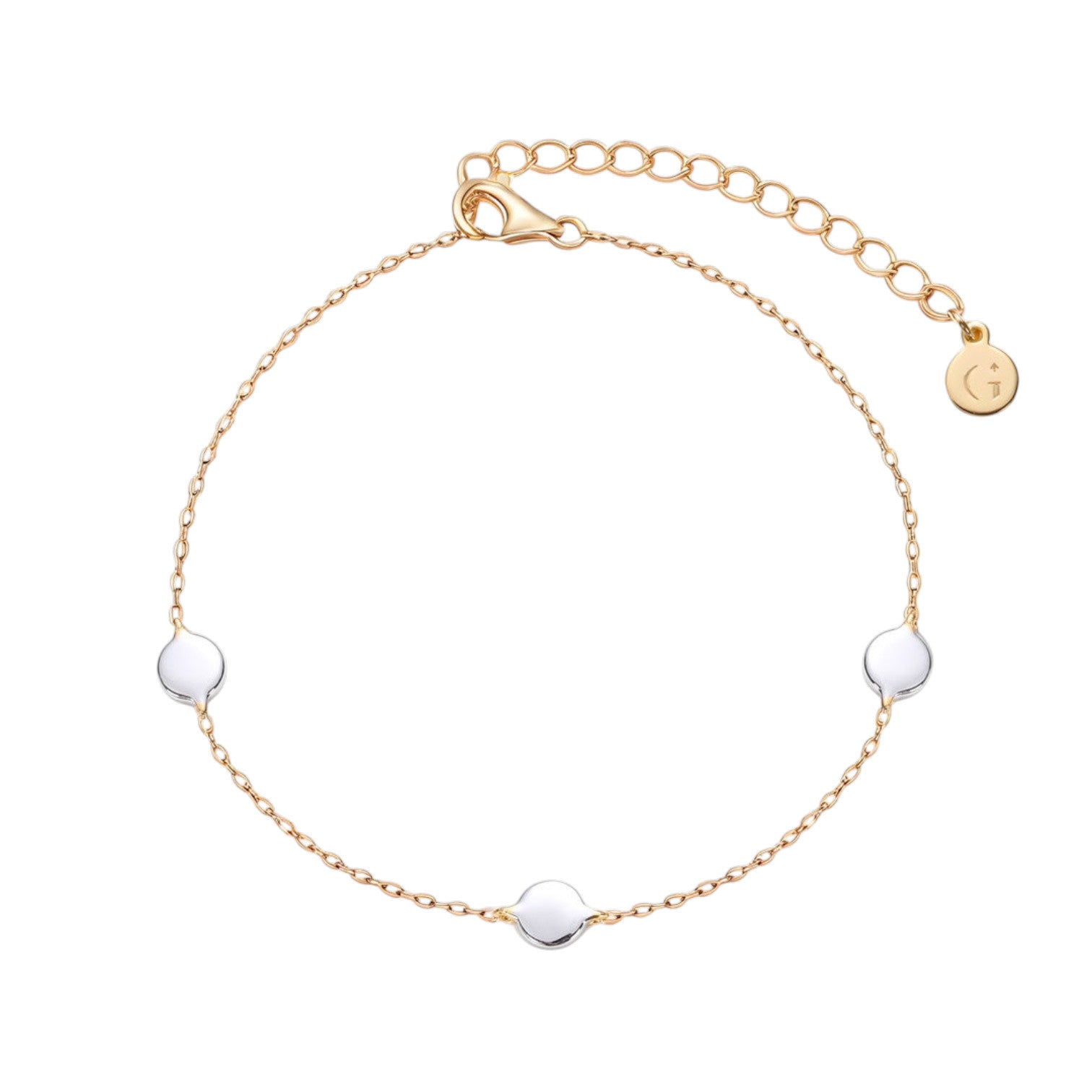 Two Tone Silver Disc Charm Bracelet