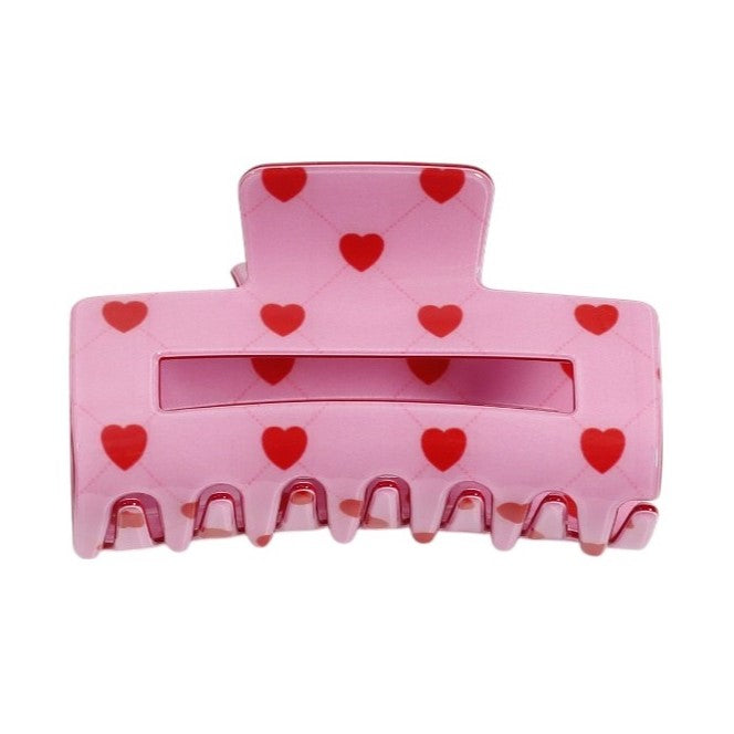 Pink & Red Patterned Hearts Rectangle Claw Clip