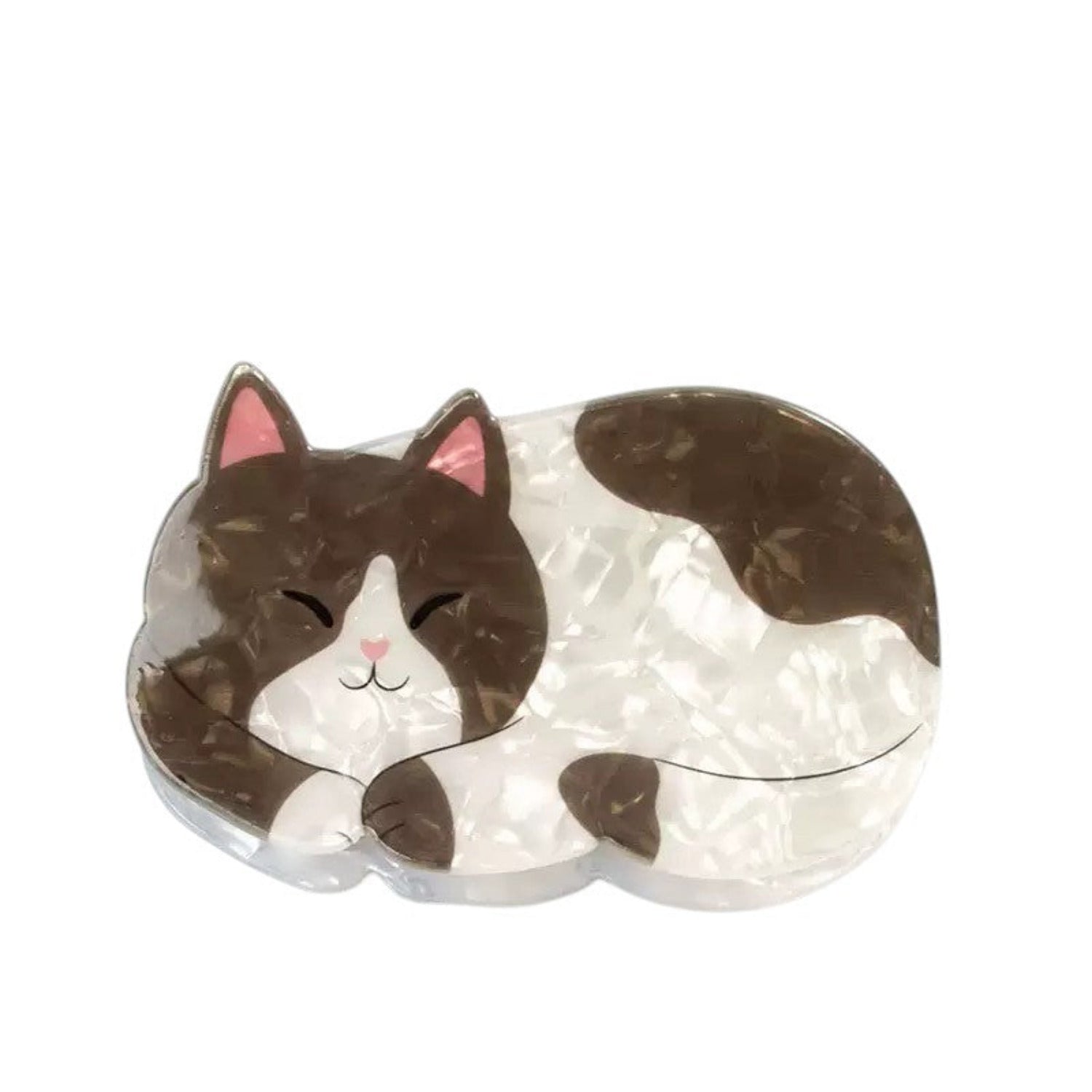 Brown & White Sleeping Cat Claw Clip