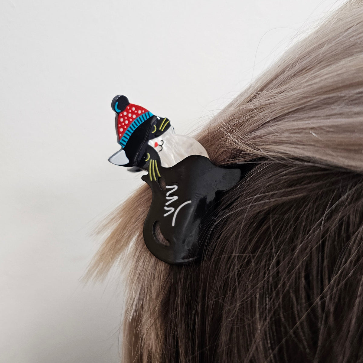 Christmas Black & White Cat Claw Clip