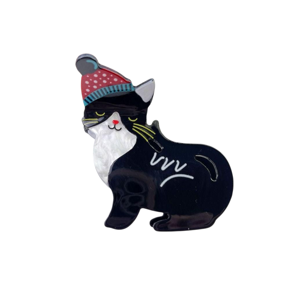 Christmas Black & White Cat Claw Clip
