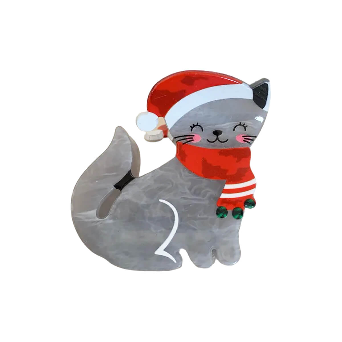 Christmas Grey Cat In Santa Hat Claw Clip