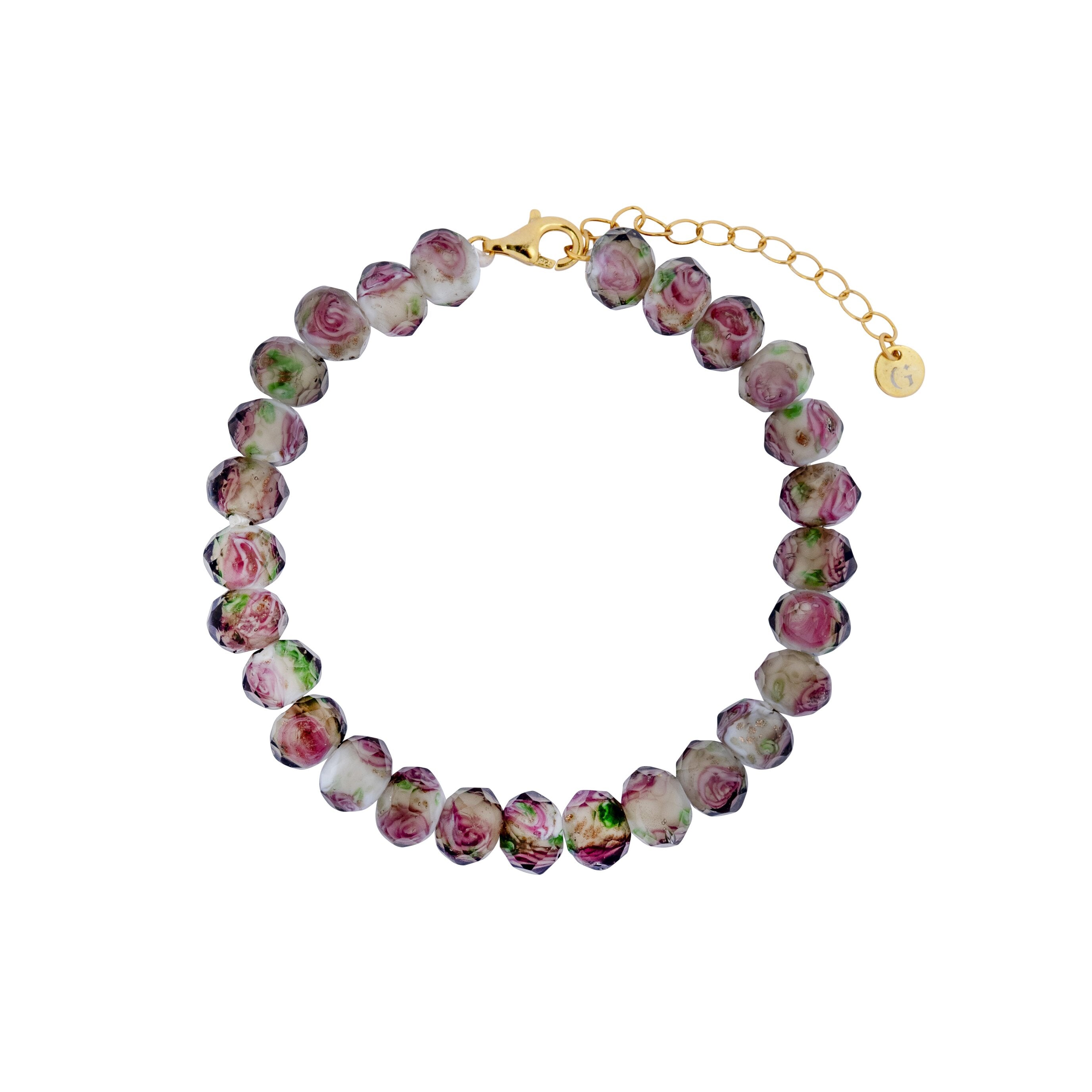 Spring Rose Glass Beaded Bracelet