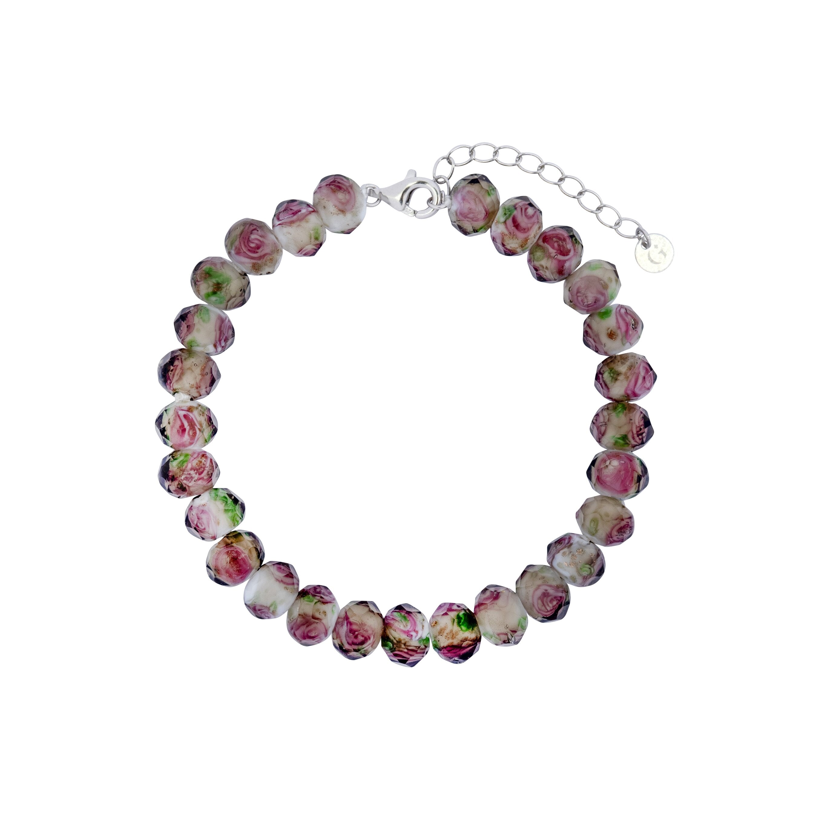 Spring Rose Glass Beaded Bracelet
