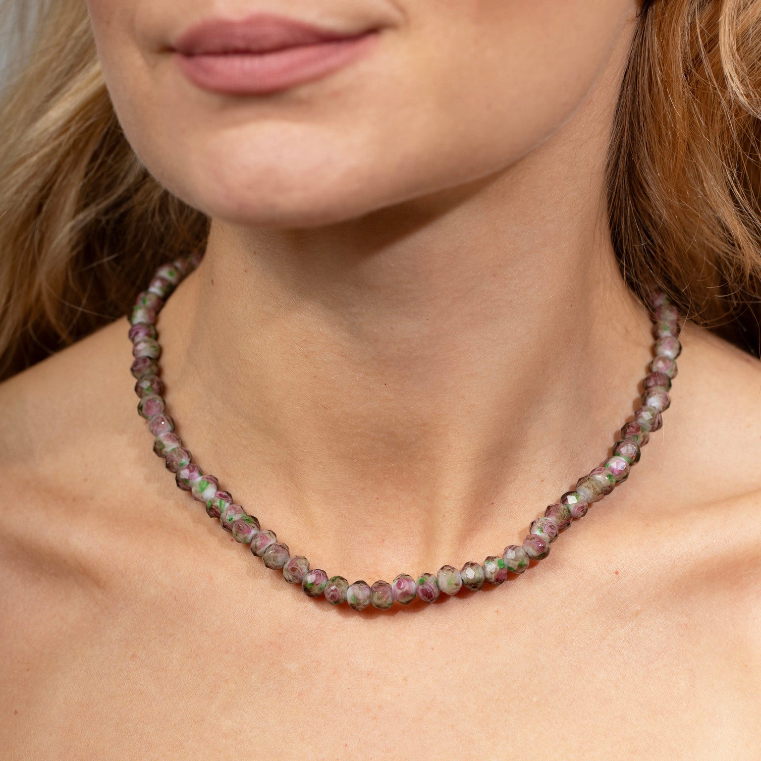 Spring Rose Glass Beaded Necklace