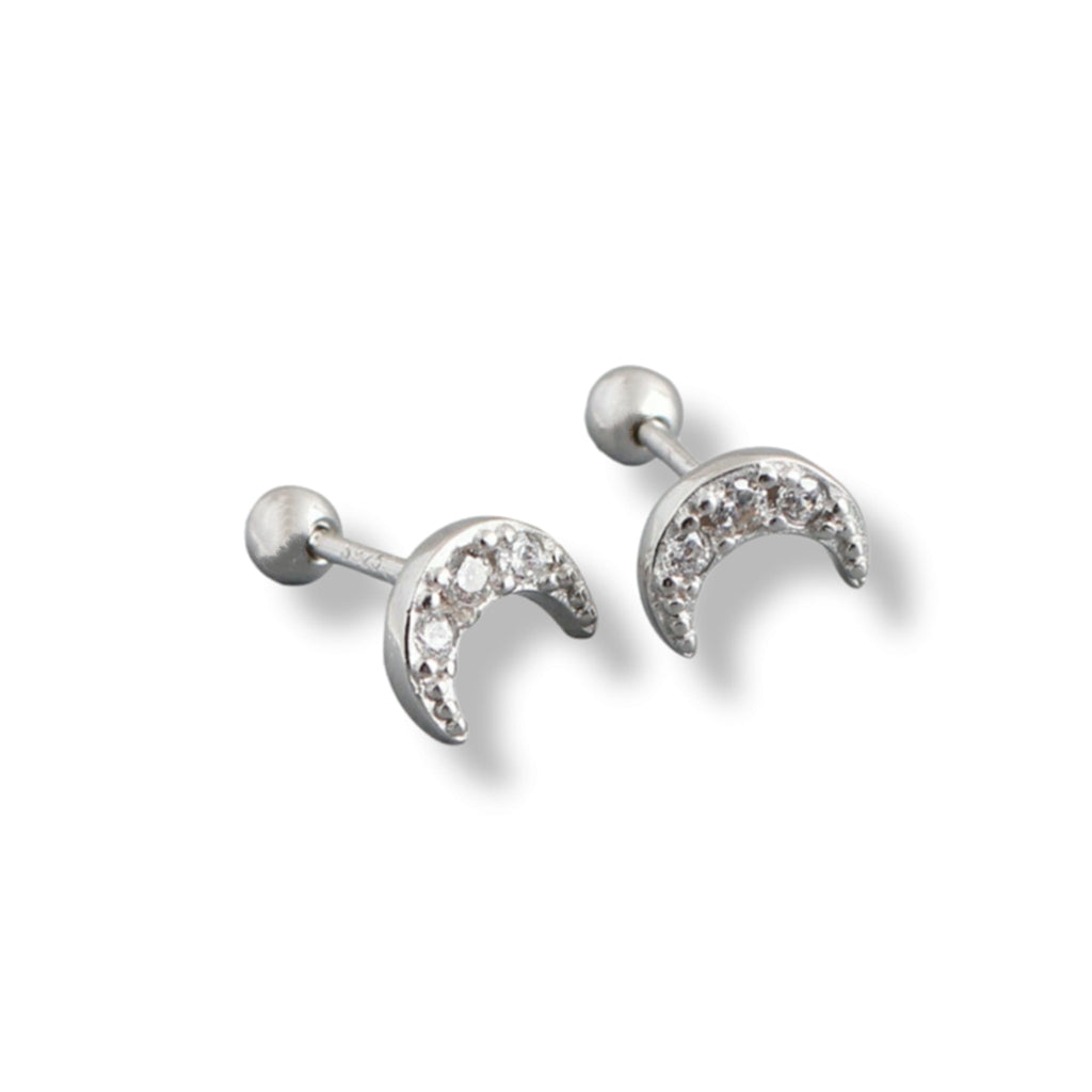 Crystal Moon Barbell Earrings