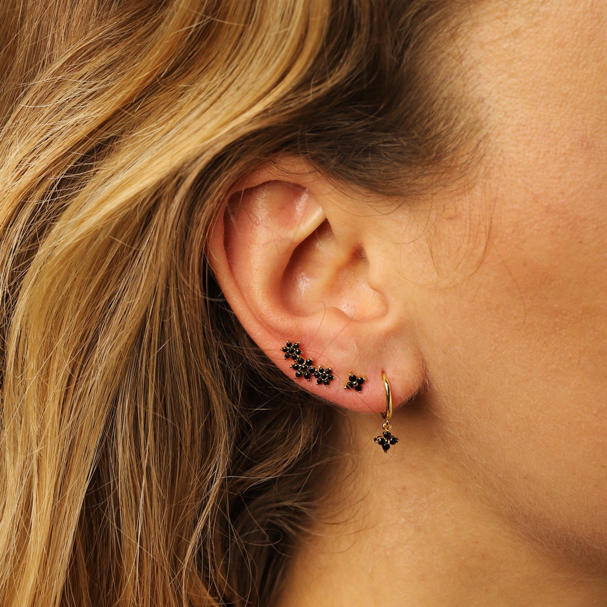 Black Crystal Flower Ear Climbers