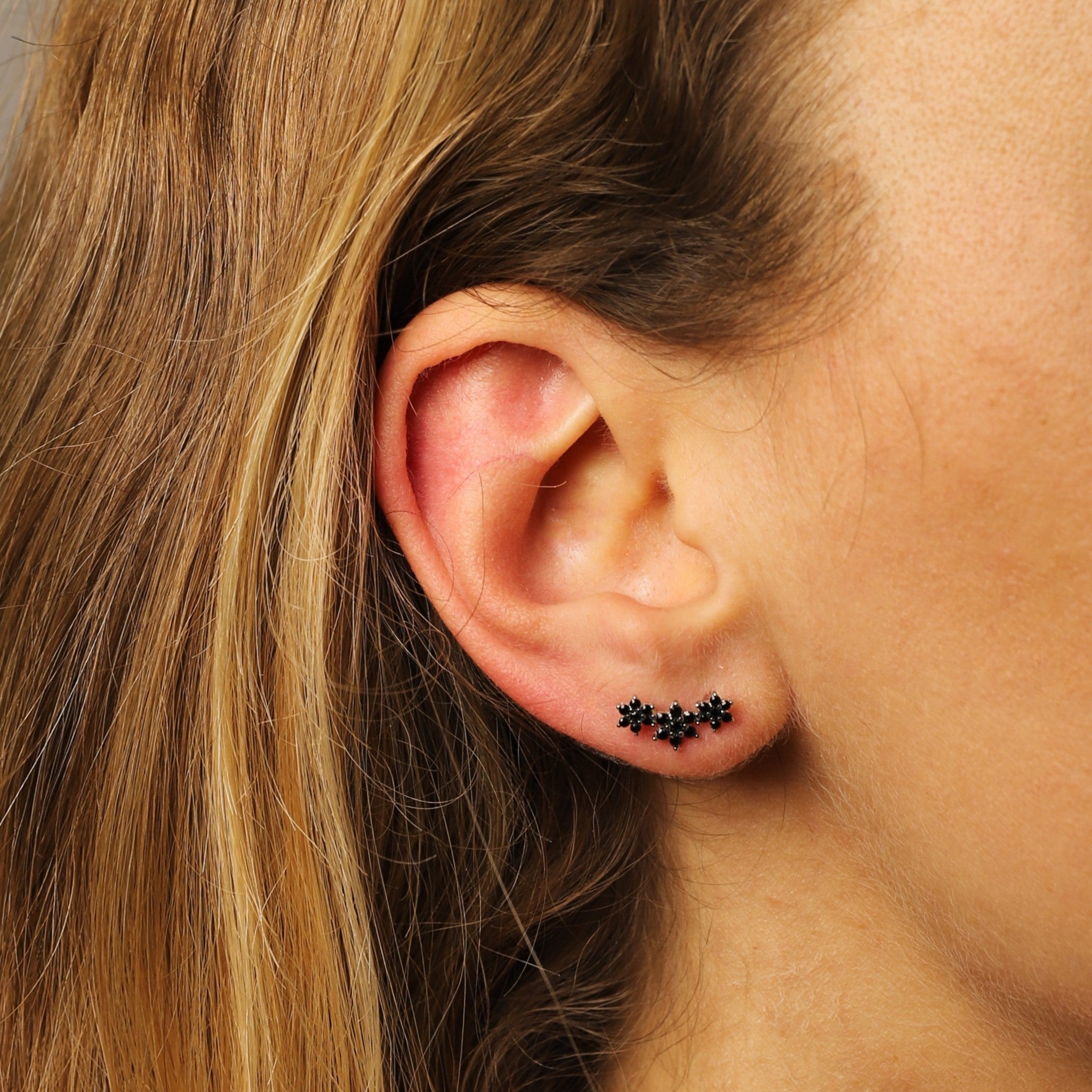 Black Crystal Flower Ear Climbers