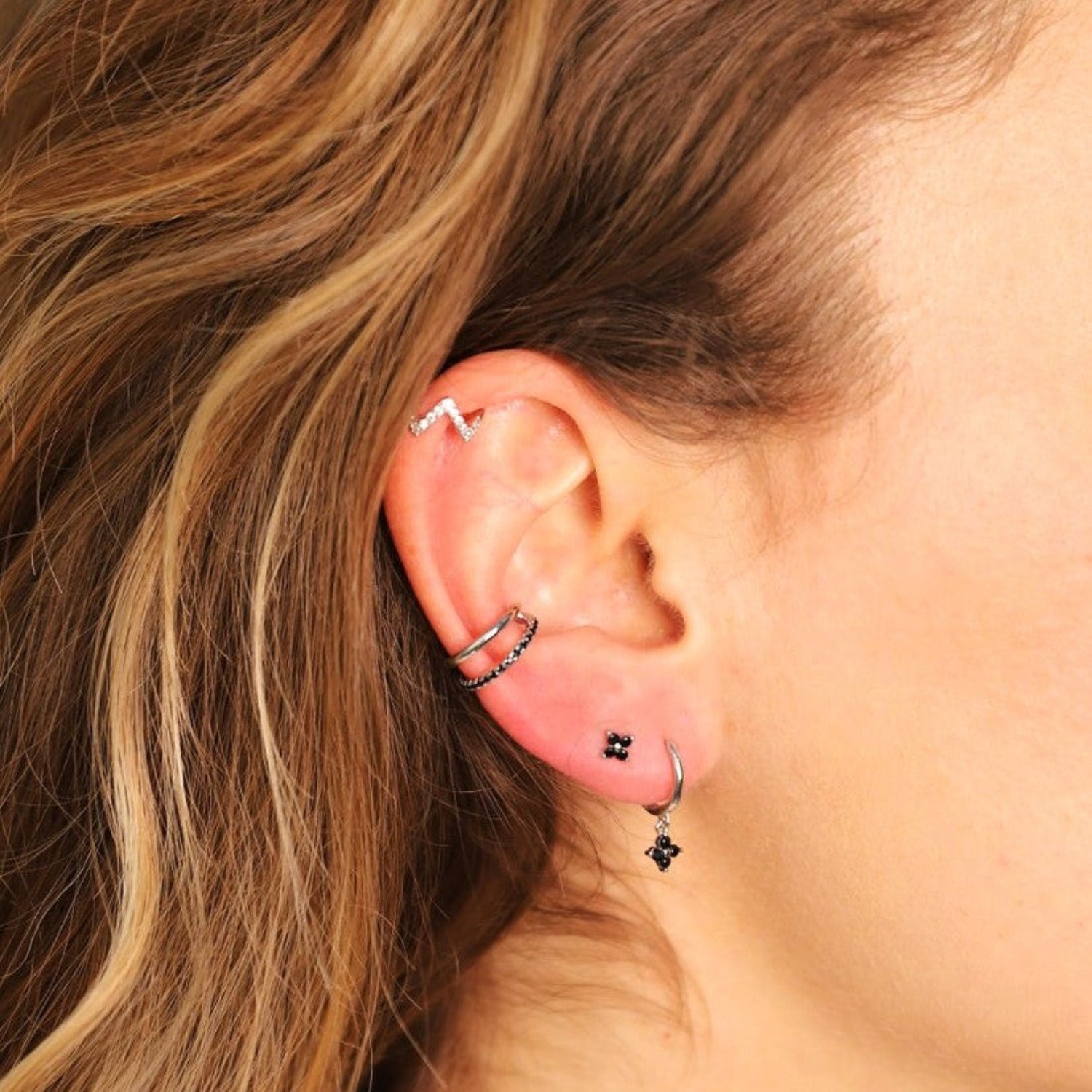 Black Crystal Double Ear Cuff