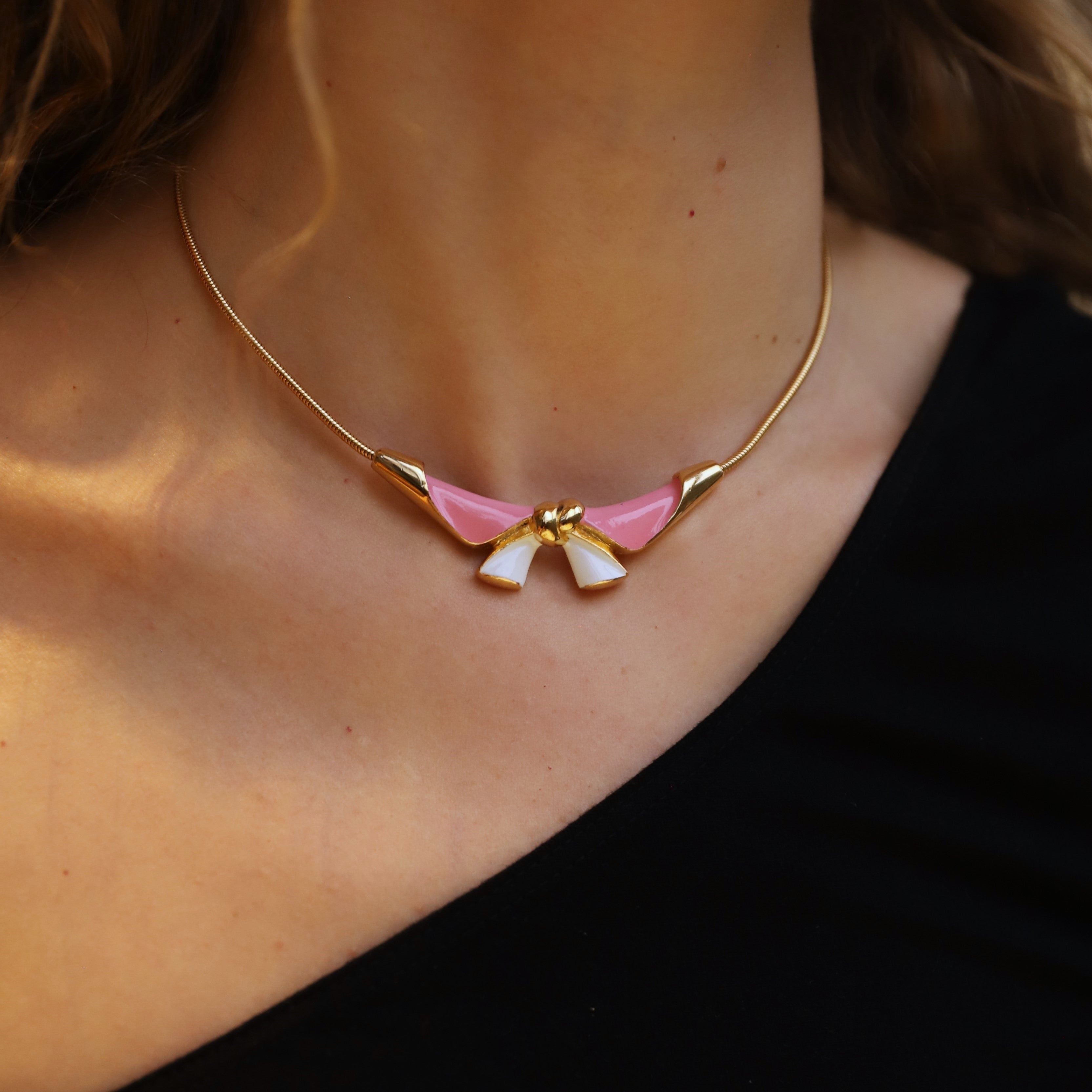Vintage Enamel Bow Cuff Necklace
