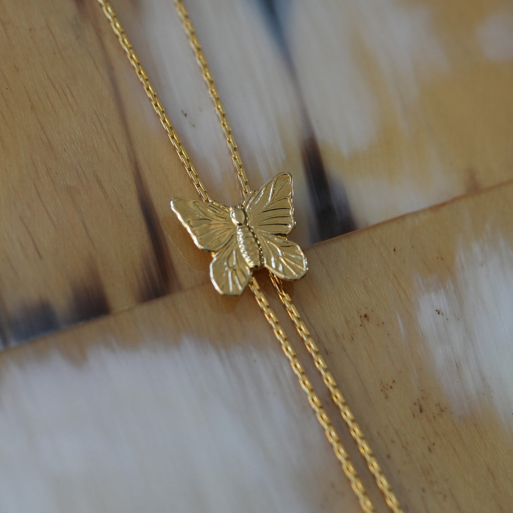 Vintage Butterfly Lariat Necklace