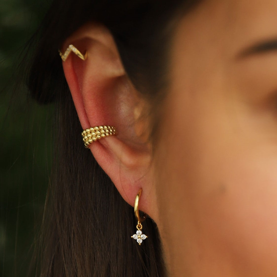 Crystal Flower Huggie Hoops