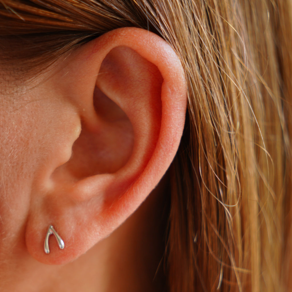 Silver Wishbone Stud Earrings