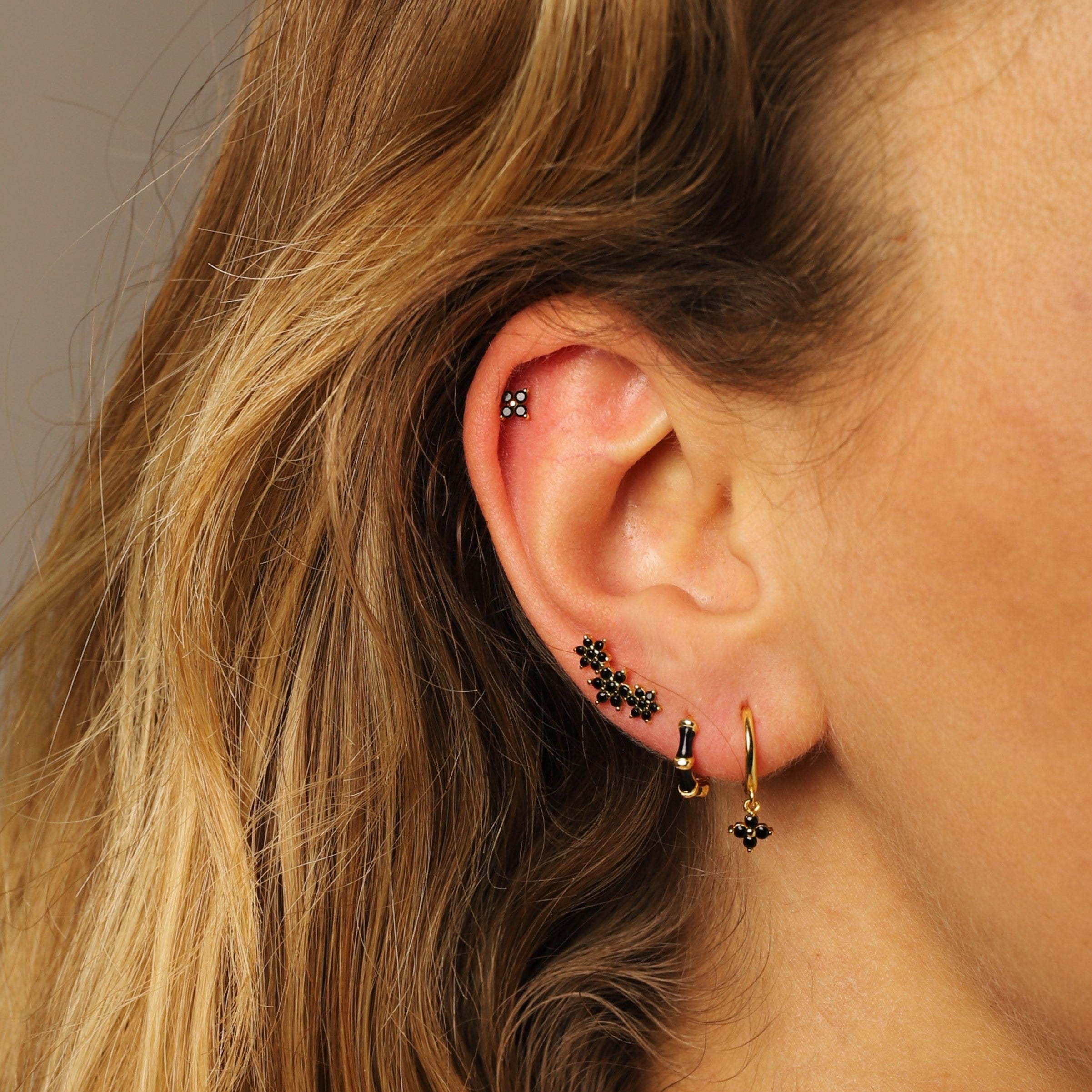 Black Enamel Bamboo Huggie Hoops