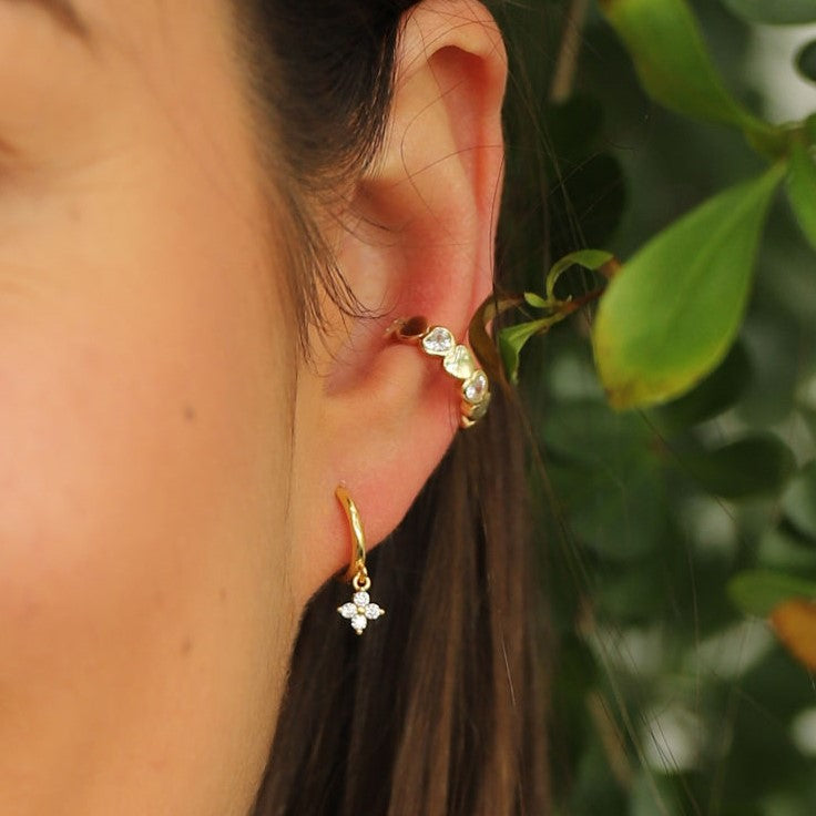 Crystal Flower Huggie Hoops