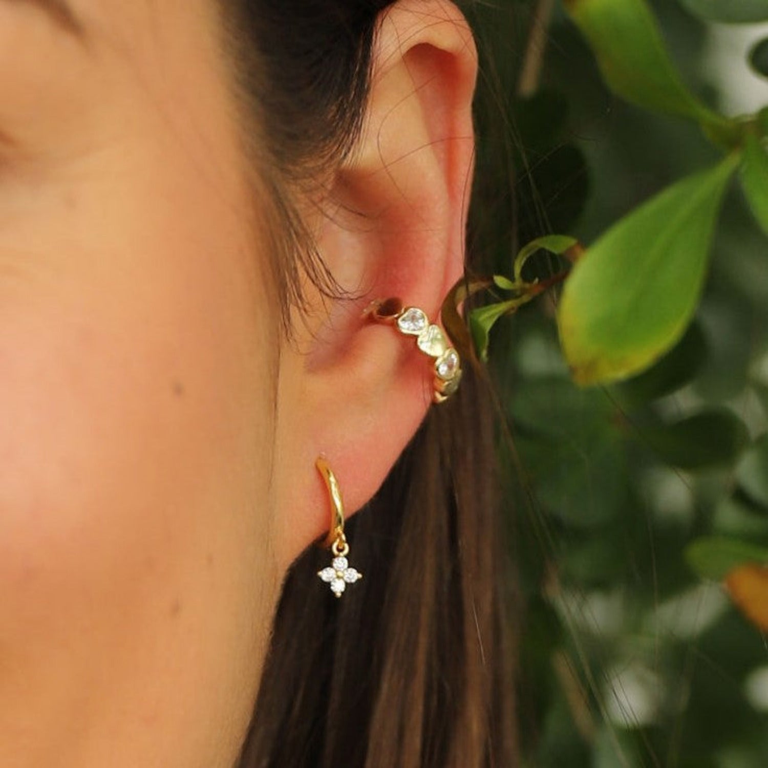 Crystal Flower Huggie Hoops