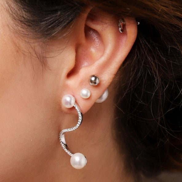 Crystal Moon Barbell Earrings