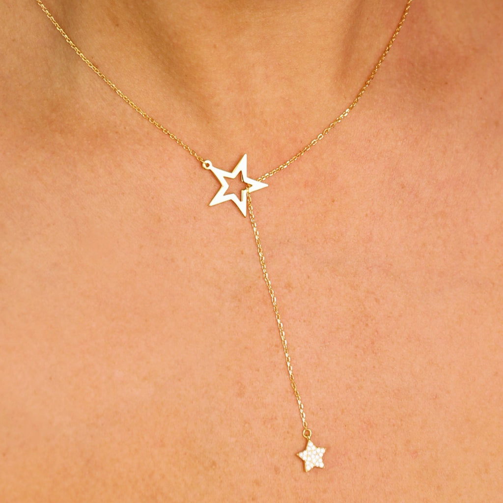 Double Star Lariat Necklace