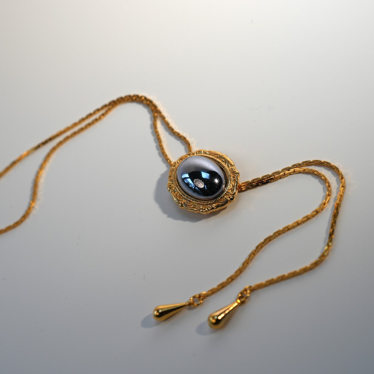 Vintage Adjustable Pewter Dome Pendant Necklace